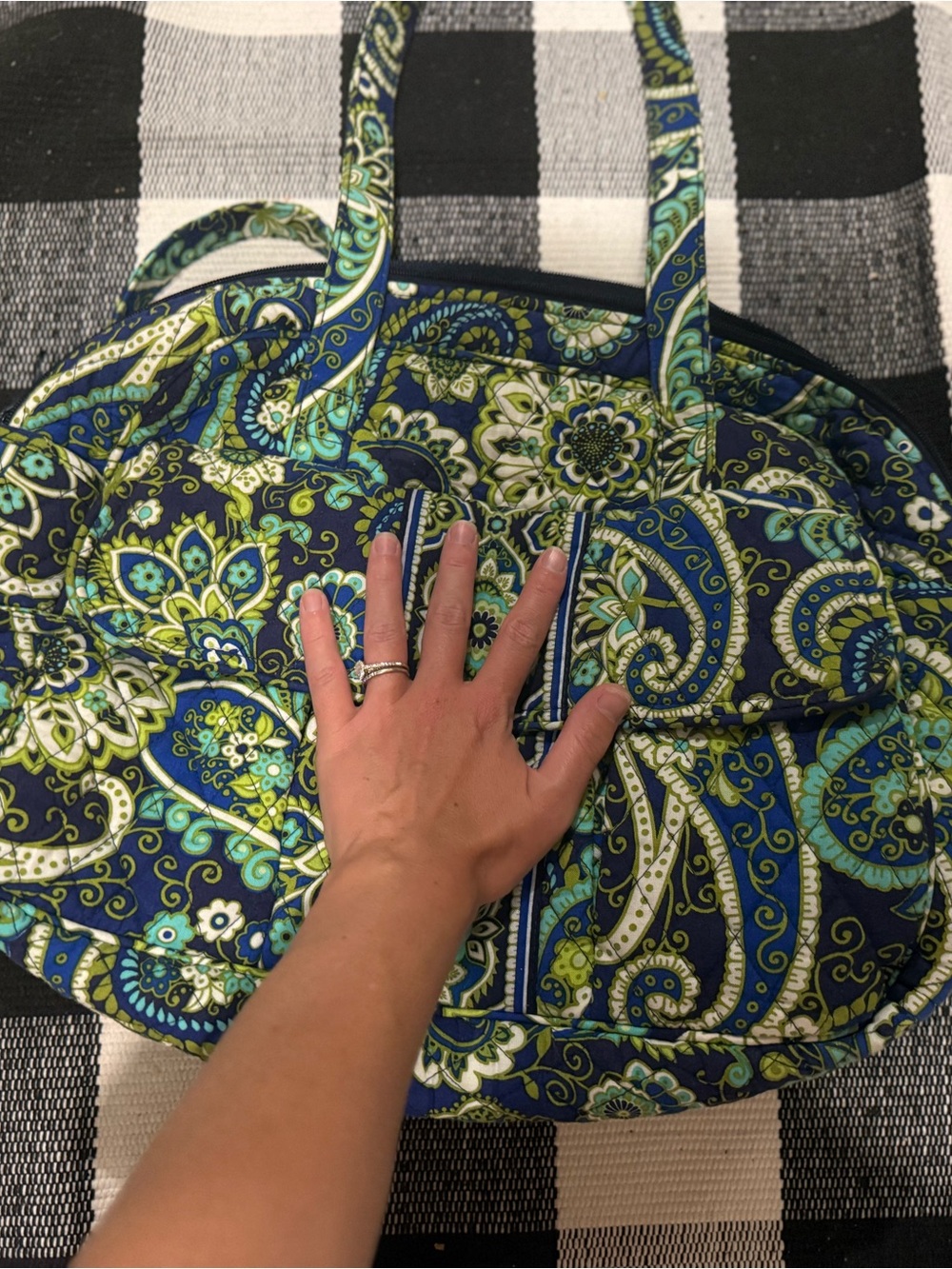 Vera Bradley Medium Quilted Paisley Tote in Navy, Teal & Lime